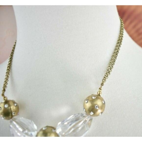 Jones of New York Chunky Clear Gold Tone Beads Collar Necklace 16 inch Extender - Picture 4 of 12